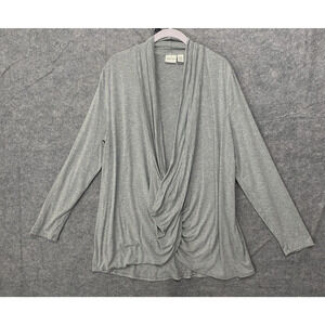 Chicos Zenergy Raquel Surplice Wrap Top Womens Sz 2 US L Gray Stretch Athleisure